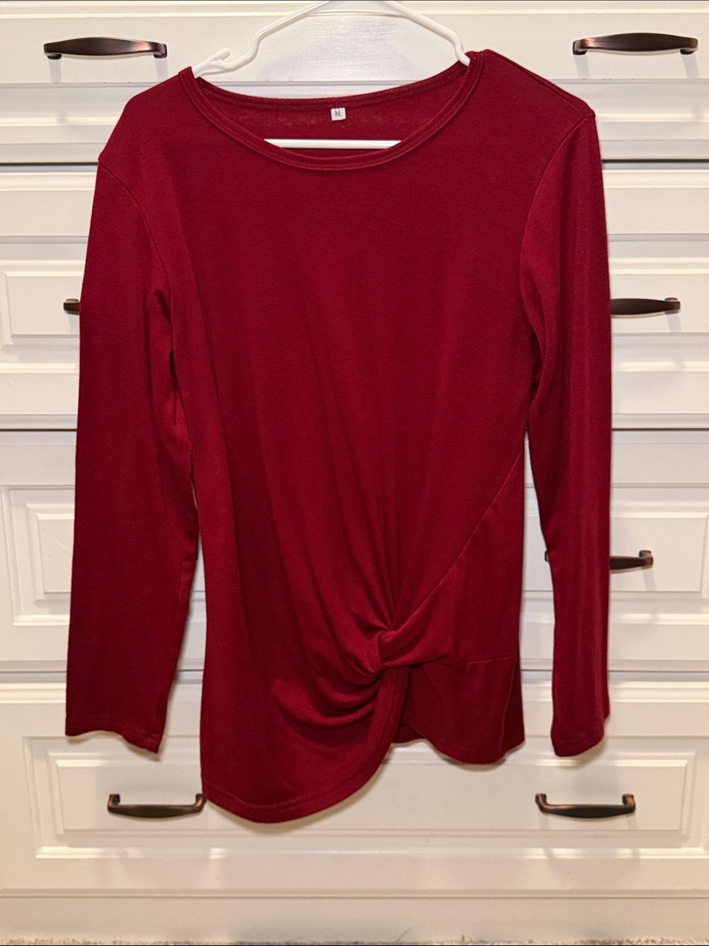 Women’s Long-Sleeve Twist-Front Top - Burgundy